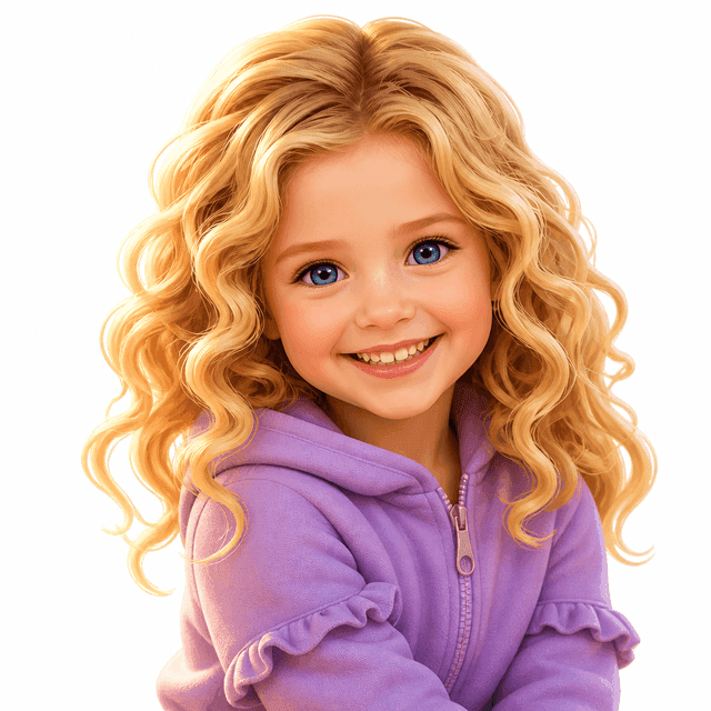The same child painted as an illustrated storybook hero